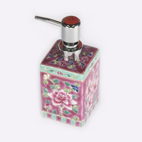 Peranakan Porcelain Soap Dispenser (Small) – Dark Pink - Image 2