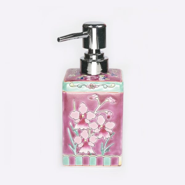 Peranakan Porcelain Soap Dispenser (Small) – Dark Pink